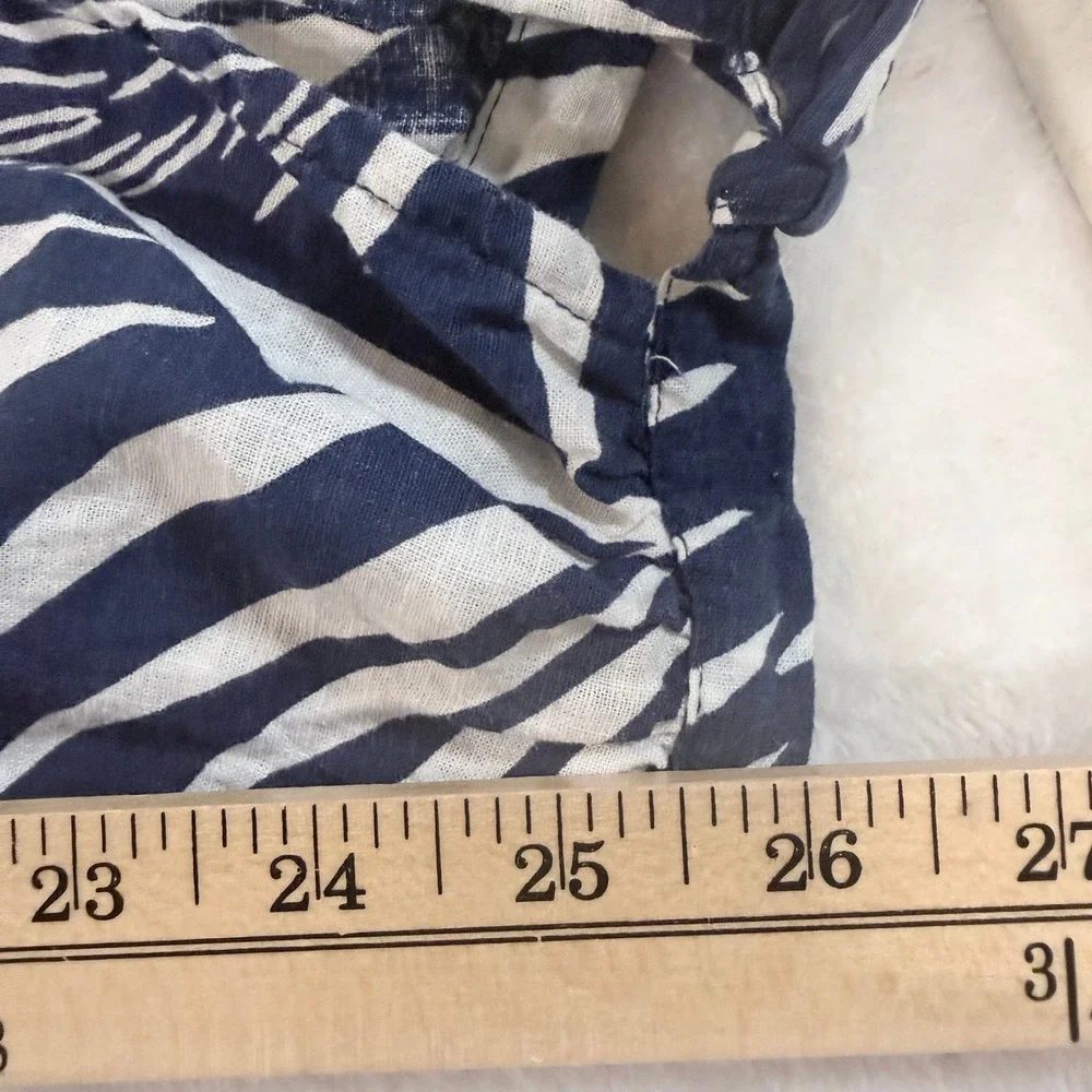 Kuana Jack Navy White Tropical Palm Leaf‎ Linen Blend Jogger Pants Small